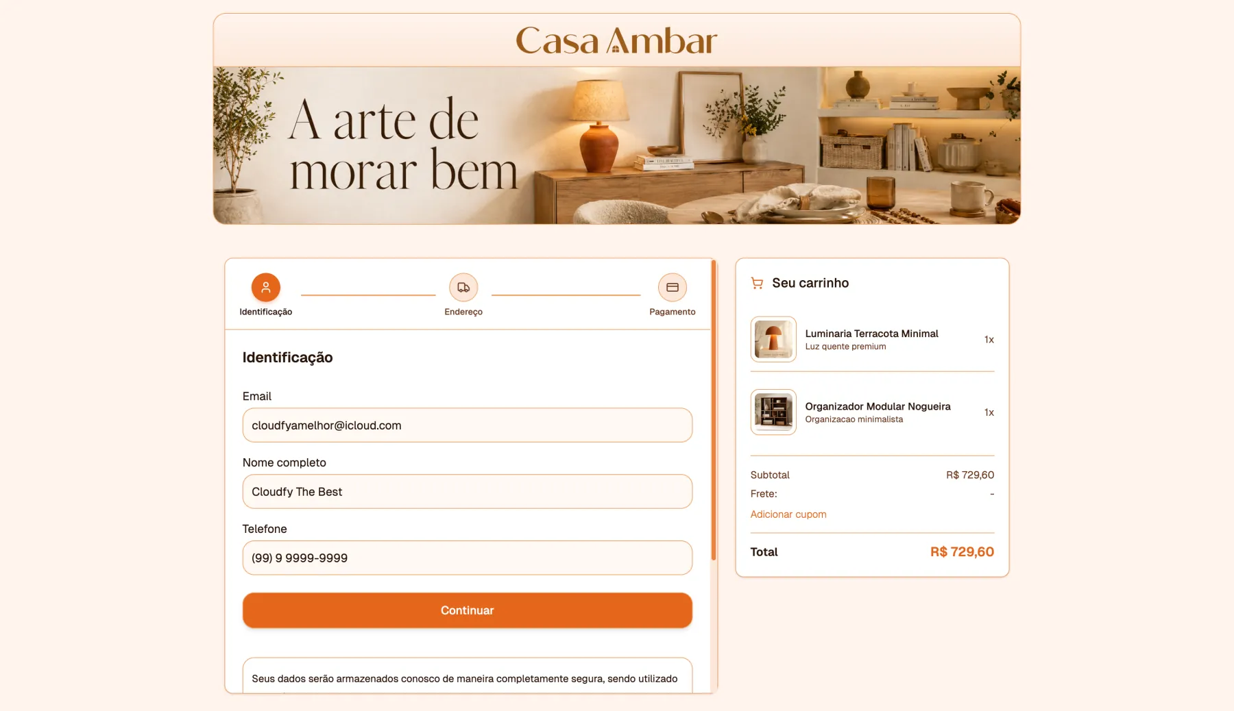 Checkout da Casa Âmbar com a Cloudfy