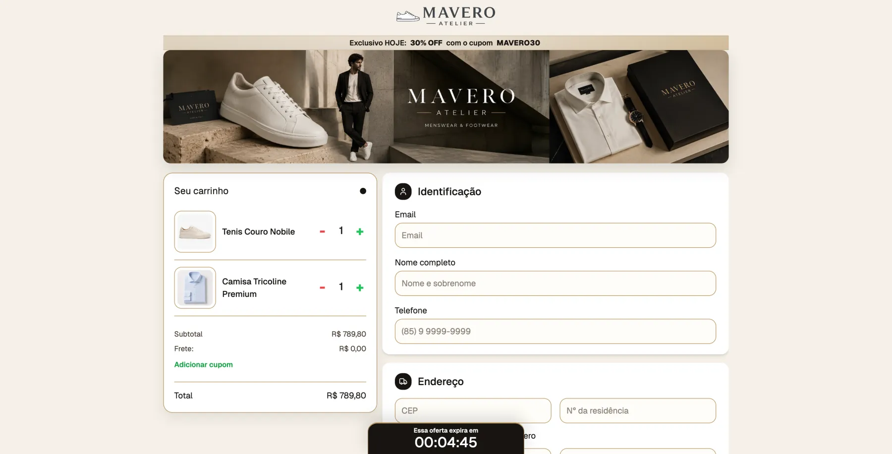 Checkout da Mavero Atelier com a Cloudfy